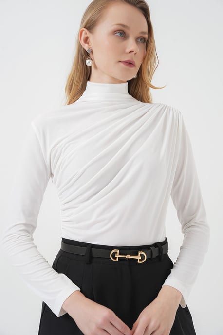 Taillierte Rollkragenbluse mit Drapierung - Image 2