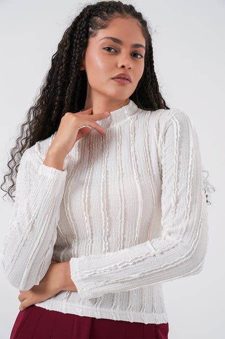Strukturierte Slim-Fit Halbturtleneck-Bluse - Image 3