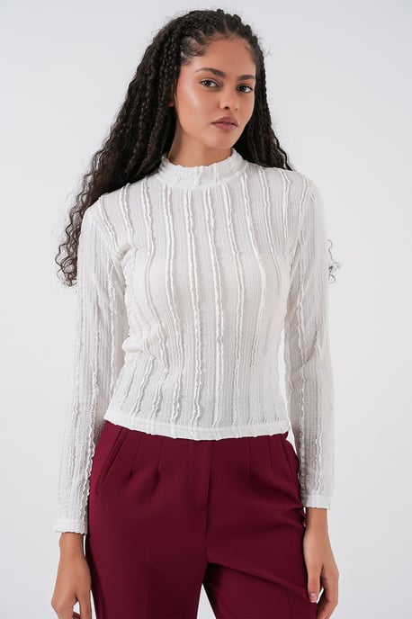 Strukturierte Slim-Fit Halbturtleneck-Bluse - Image 5