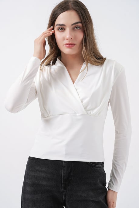 V-Ausschnitt Drapierte Bluse - Image 4