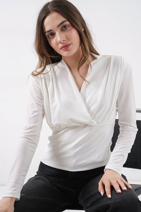 V-Ausschnitt Drapierte Bluse - Image 5