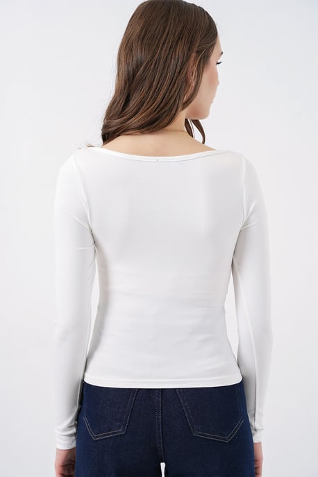 Langarm-Fitted-Bluse mit Herzkragen - Image 5