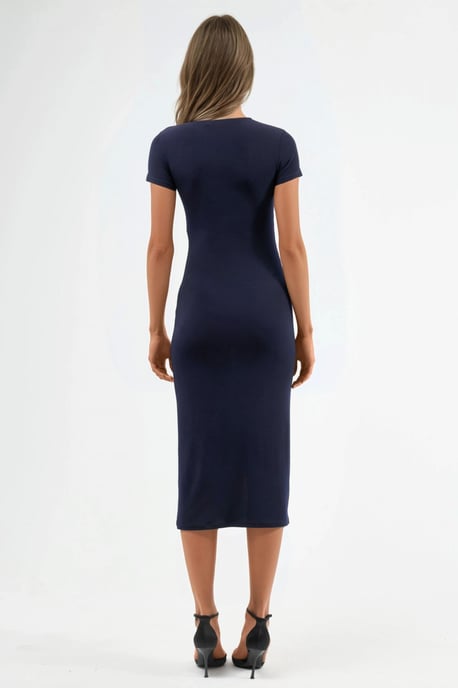 Schlitzdetailliertes Kurzarm-Midi-Kleid - Image 3