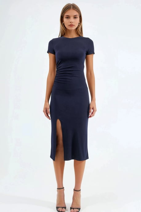 Schlitzdetailliertes Kurzarm-Midi-Kleid - Image 6