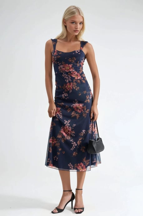 Blumen-Maxi-Kleid mit Herzkragen - Image 1