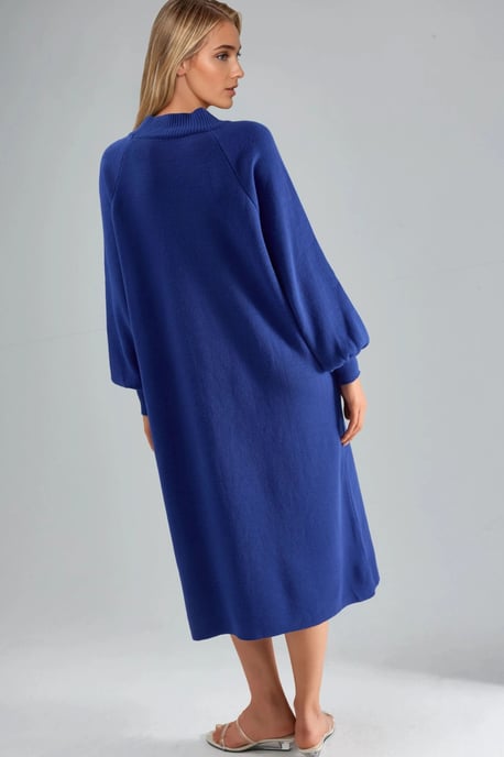 Langes, locker sitzendes, geripptes Strickkleid mit Rundhalsausschnitt - Image 4