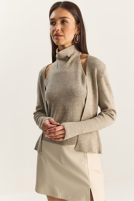 Half-Turtleneck Cut-Out Rippbluse - Image 1