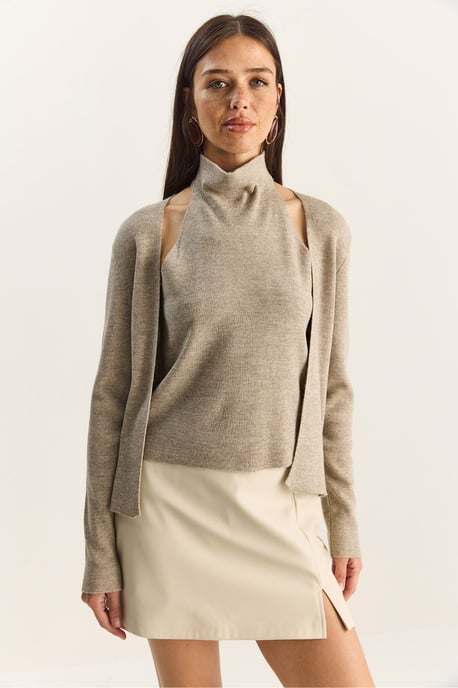 Half-Turtleneck Cut-Out Rippbluse - Image 2