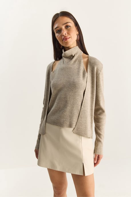 Half-Turtleneck Cut-Out Rippbluse - Image 3