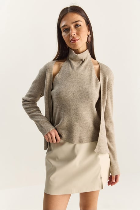 Half-Turtleneck Cut-Out Rippbluse - Image 4