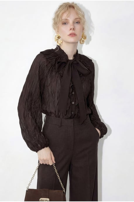 Bluse aus Krepp mit Knöpfen und Schleifendetail - Image 2