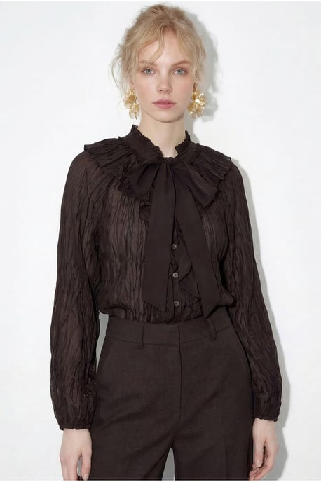 Bluse aus Krepp mit Knöpfen und Schleifendetail - Image 6