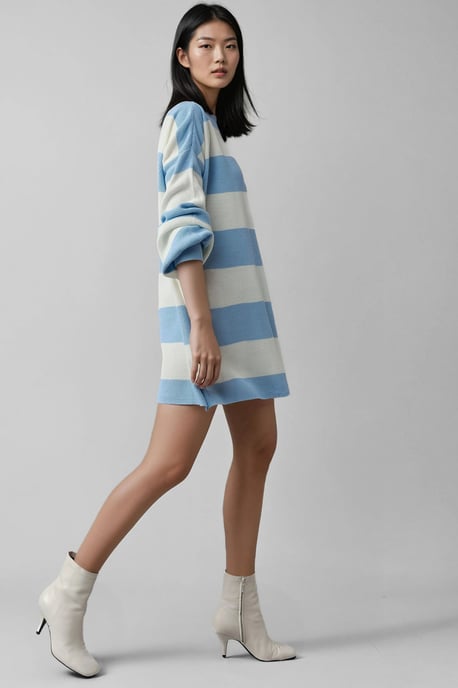 Gestreiftes Mini-Kleid mit Rundhalsausschnitt - Image 2