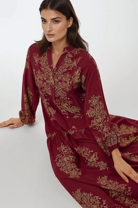 Bedrucktes Maxi-Kleid aus Viskose mit langen Ärmeln - Image 2