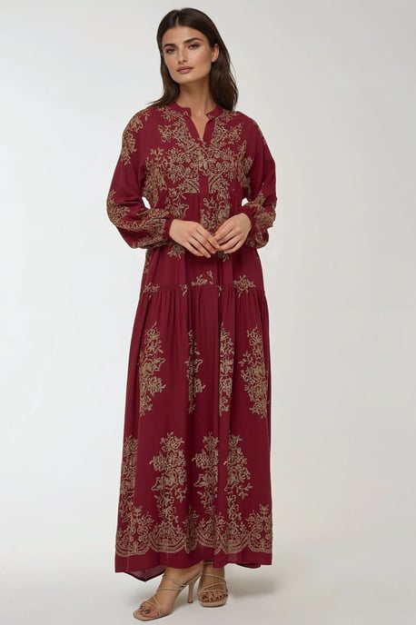 Bedrucktes Maxi-Kleid aus Viskose mit langen Ärmeln - Image 3
