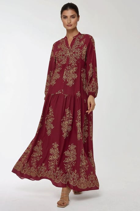 Bedrucktes Maxi-Kleid aus Viskose mit langen Ärmeln - Image 5