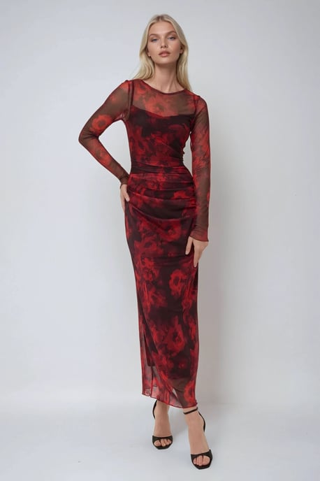 Blumendruck Bodycon Maxikleid aus Mesh - Image 1