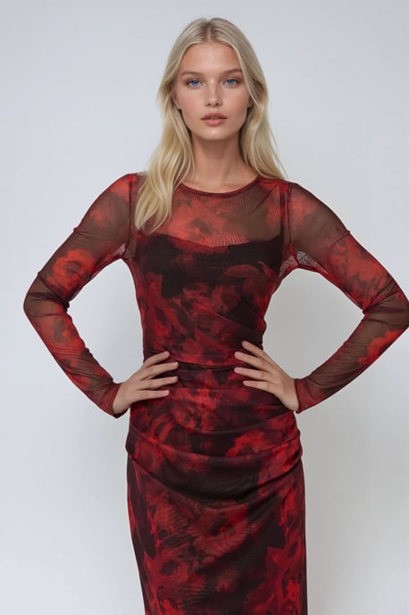 Blumendruck Bodycon Maxikleid aus Mesh - Image 3