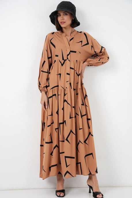Gemustertes V-Ausschnitt Maxikleid - Image 1