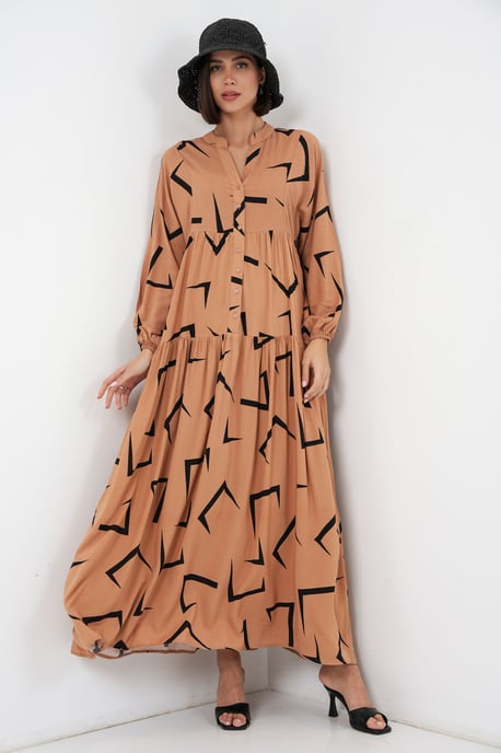 Gemustertes V-Ausschnitt Maxikleid - Image 3