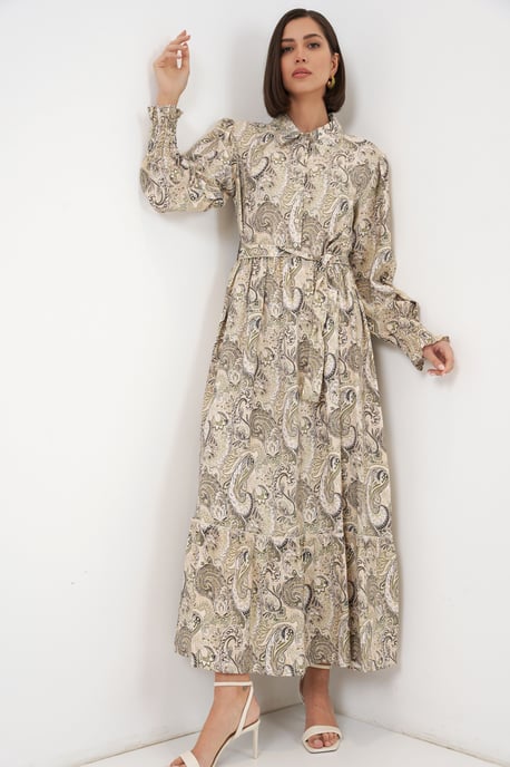 Maxi-Kleid mit Paisley-Print und Gürtel - Image 1