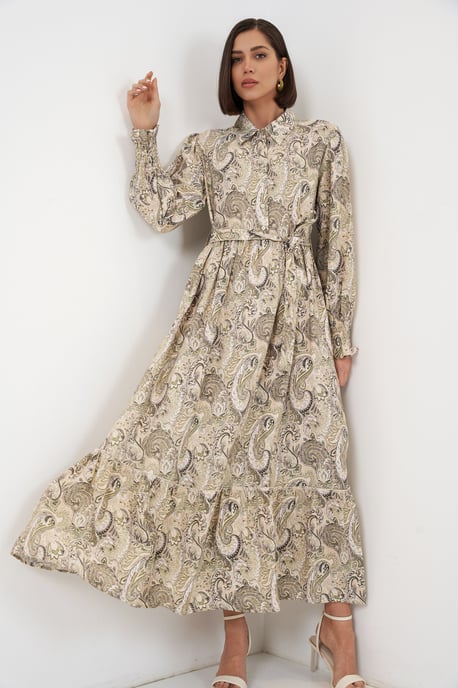 Maxi-Kleid mit Paisley-Print und Gürtel - Image 3