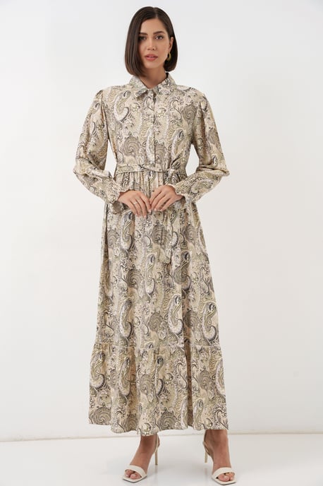 Maxi-Kleid mit Paisley-Print und Gürtel - Image 4