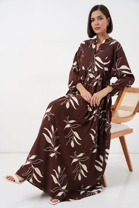 Gemustertes V-Ausschnitt Maxikleid - Image 2