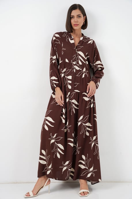 Gemustertes V-Ausschnitt Maxikleid - Image 4