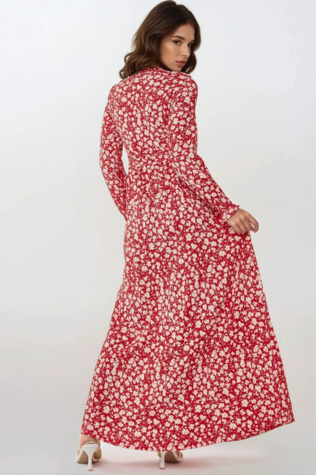 Blumenmuster Maxi-Kleid mit Gürtel und Rundhalsausschnitt - Image 4
