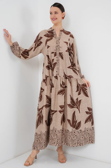 Gemustertes V-Ausschnitt Maxikleid - Image 2