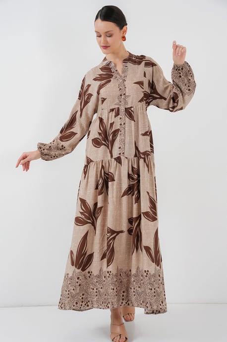 Gemustertes V-Ausschnitt Maxikleid - Image 3