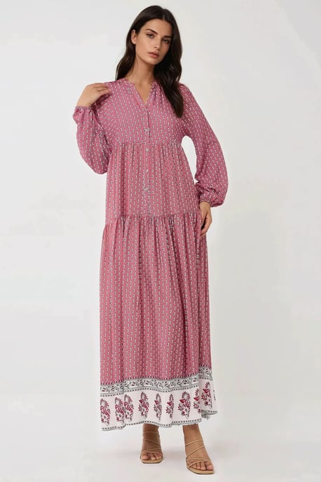 Bedrucktes V-Ausschnitt Maxikleid - Image 4