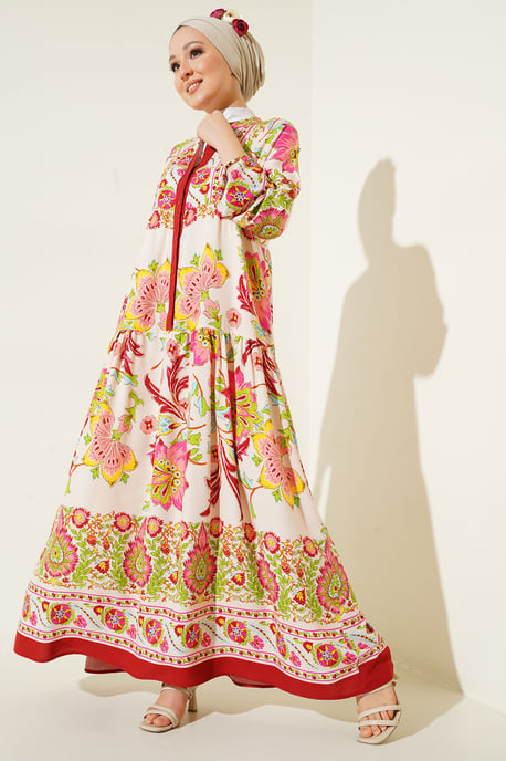 Gemustertes V-Ausschnitt Maxikleid - Image 2
