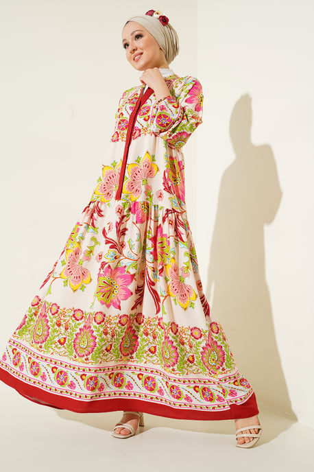 Gemustertes V-Ausschnitt Maxikleid - Image 3