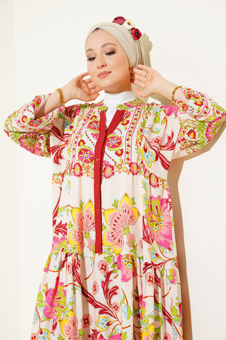 Gemustertes V-Ausschnitt Maxikleid - Image 4