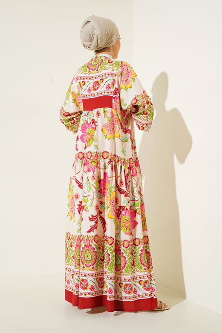 Gemustertes V-Ausschnitt Maxikleid - Image 6