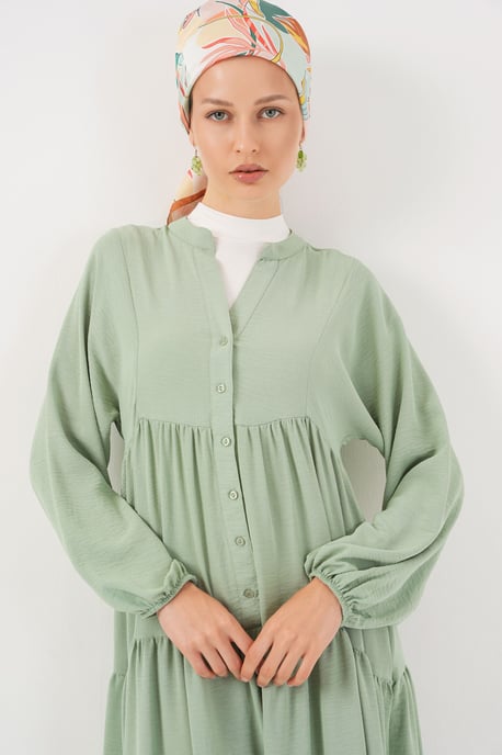 V-Ausschnitt Knopfverschluss Lässiges Maxi-Kleid - Image 2