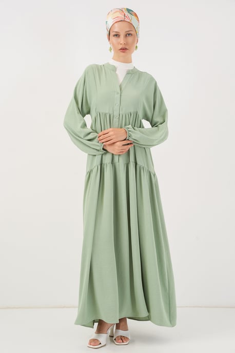 V-Ausschnitt Knopfverschluss Lässiges Maxi-Kleid - Image 3
