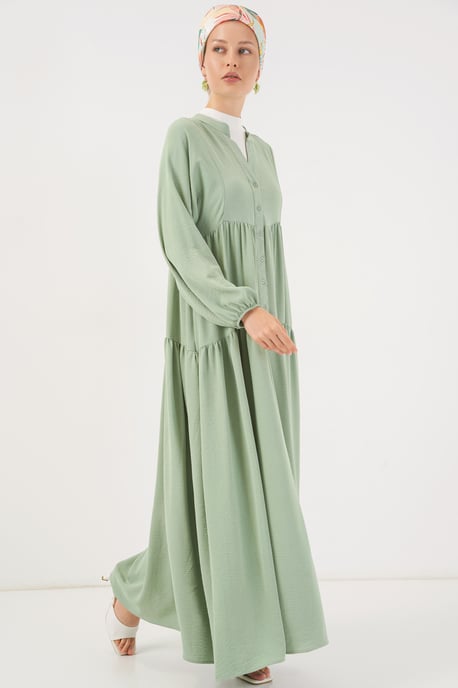 V-Ausschnitt Knopfverschluss Lässiges Maxi-Kleid - Image 4