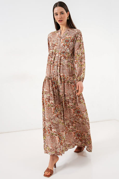 Gemustertes V-Ausschnitt Maxikleid - Image 2
