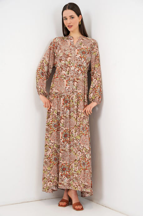 Gemustertes V-Ausschnitt Maxikleid - Image 3