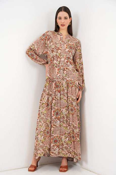 Gemustertes V-Ausschnitt Maxikleid - Image 4