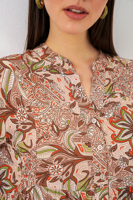 Gemustertes V-Ausschnitt Maxikleid - Image 5