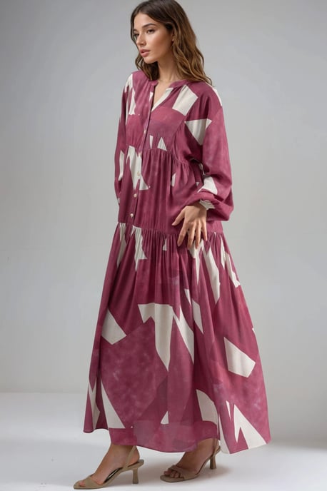 Bedrucktes Langarm-Viskose-Maxi-Kleid - Image 4