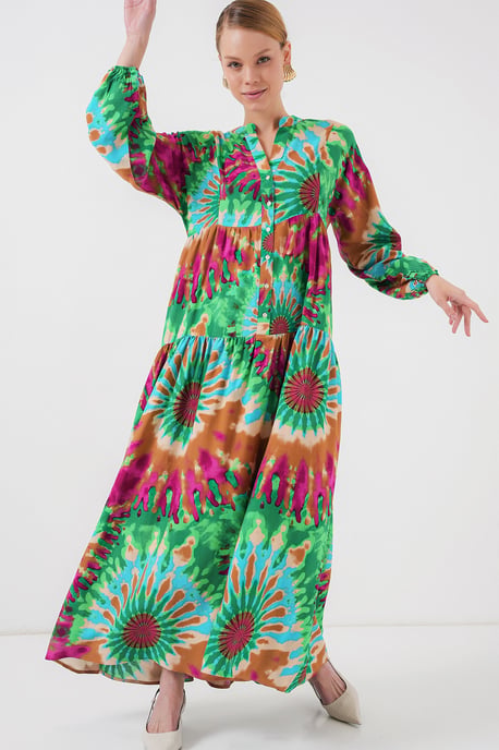 Bedrucktes V-Ausschnitt Maxikleid mit Knopfverschluss - Image 2