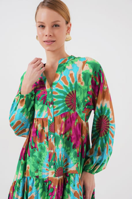 Bedrucktes V-Ausschnitt Maxikleid mit Knopfverschluss - Image 3