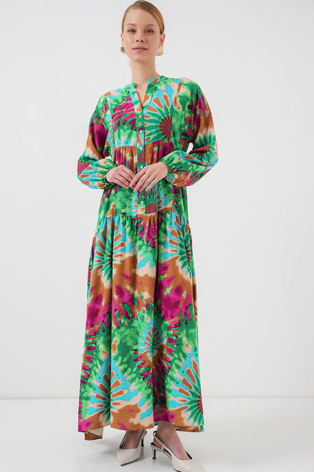 Bedrucktes V-Ausschnitt Maxikleid mit Knopfverschluss - Image 4