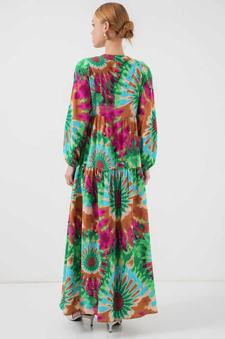 Bedrucktes V-Ausschnitt Maxikleid mit Knopfverschluss - Image 6