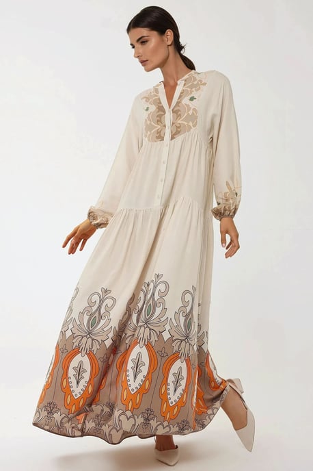 Bedrucktes Langarm-Viskose-Maxikleid - Image 4
